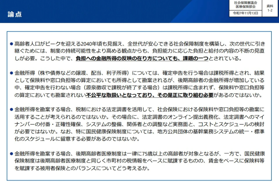 医療保険では利用者負担に金融所得の反映をどのように反映するか議論が選lぴ